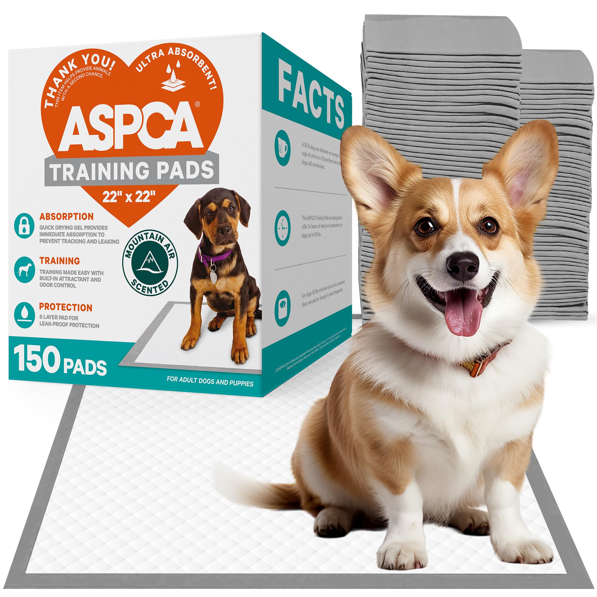 ASPCA Odor-Control Puppy Pads - 150 Count, 22" Leakproof Training Mats